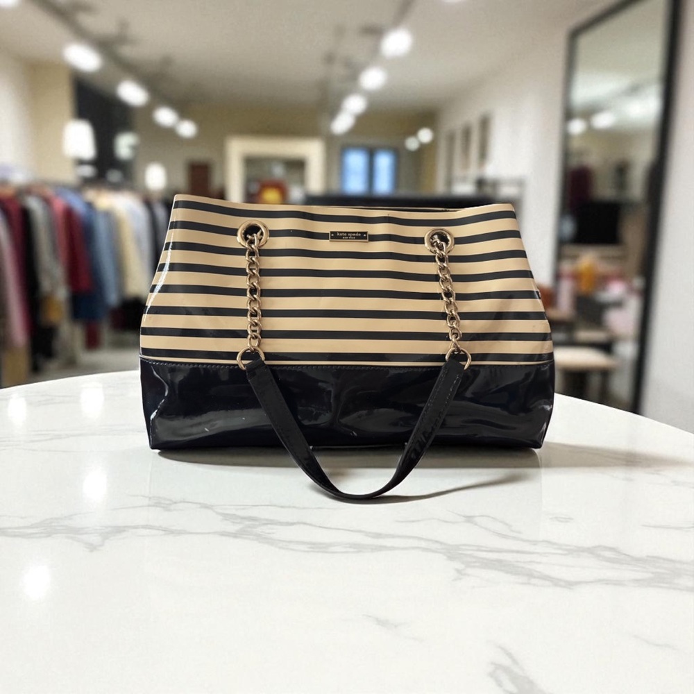 Kate Spade Black and Tan Striped Tote
